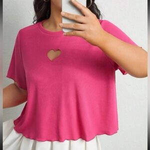 SHEIN Plus Heart Cut Out Lettuce Trim Tee